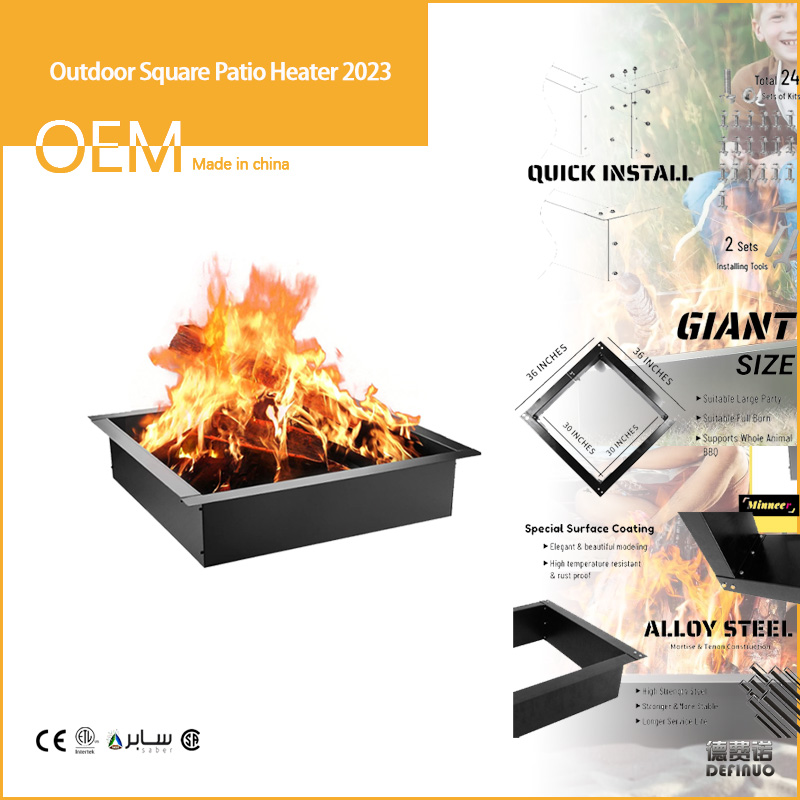 Square Shaped Fire Pit Ring Heavy-Duty Steel Fire Ring